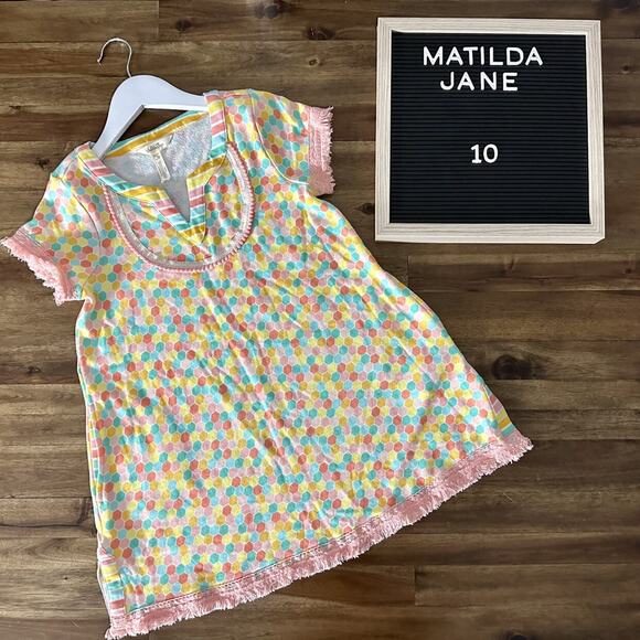 NEW Matilda Jane Dream Chasers Dots On Dots Yellow Pink Swim Fringe Cover Up 10 - Picture 1 of 6